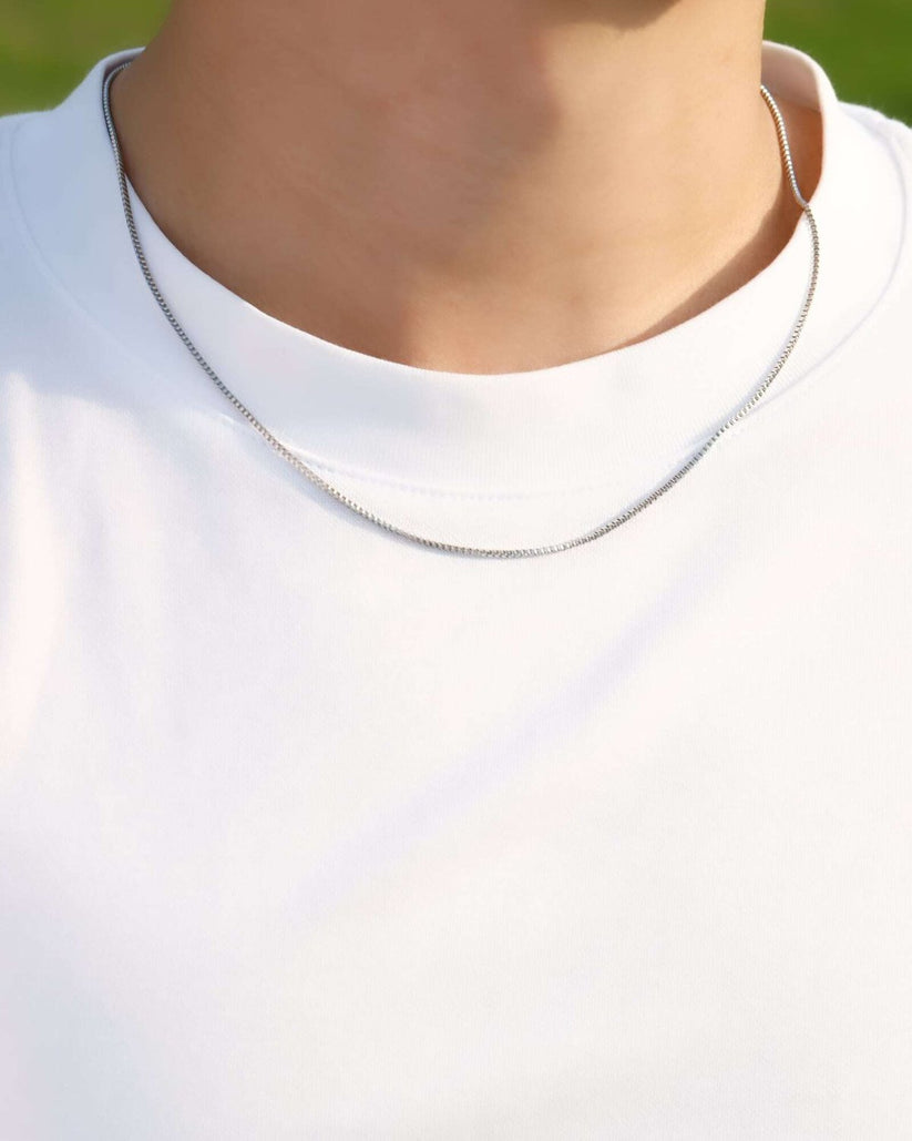 ボックスチェーンネックレス メンズ 細いライン