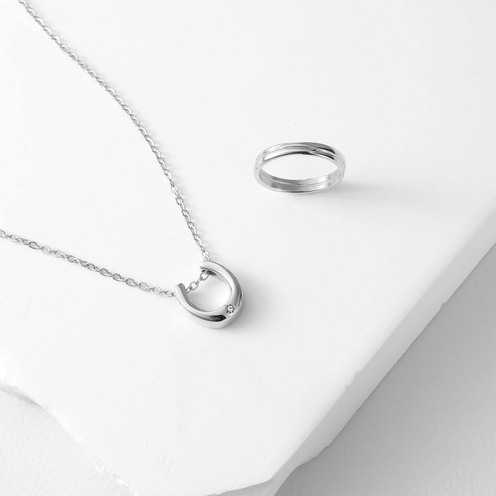Horseshoe Necklace & Link ring set［GLUCK］