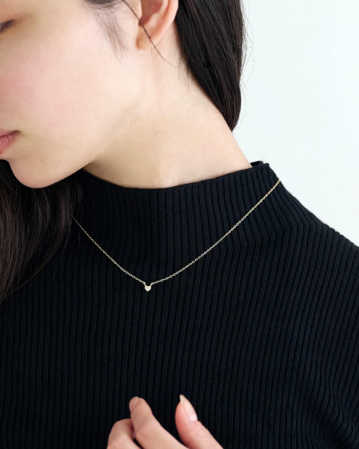 Heart Necklace S925 華奢 ネックレス レディース 着用画像